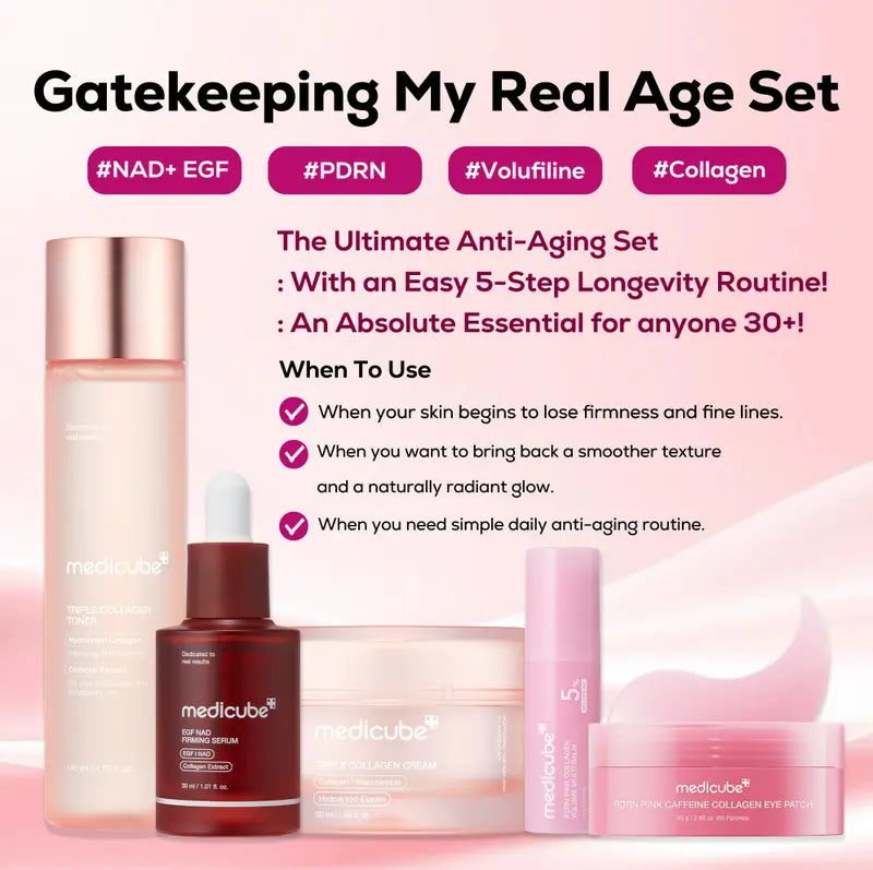 Medicube Routine Anti-Âge — Texture et résultat du coffret 5 étapes